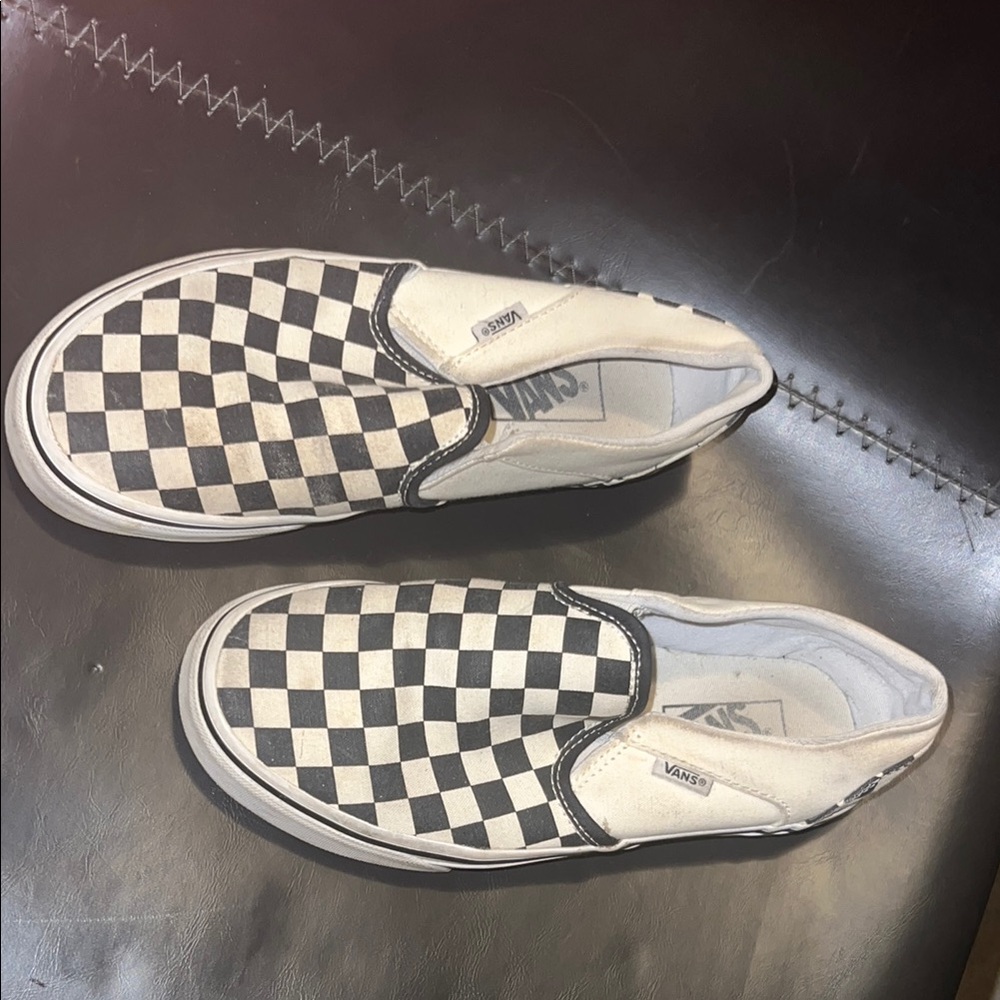Vans Black and White Checkerboard Slip-On Sneakers